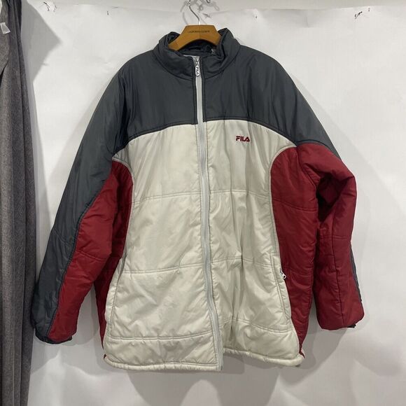 Fila Puffer Jacket XXL Zip Pocket Color Block Street Wear Tennis Euro Red Blue - Picture 3 of 15